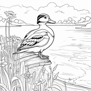 Scenic Lake Setting Wood Duck Coloring Pages 2