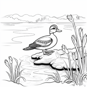 Scenic Lake Setting Wood Duck Coloring Pages 3