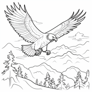 Scenic Landscape Flying Eagle Coloring Pages 1