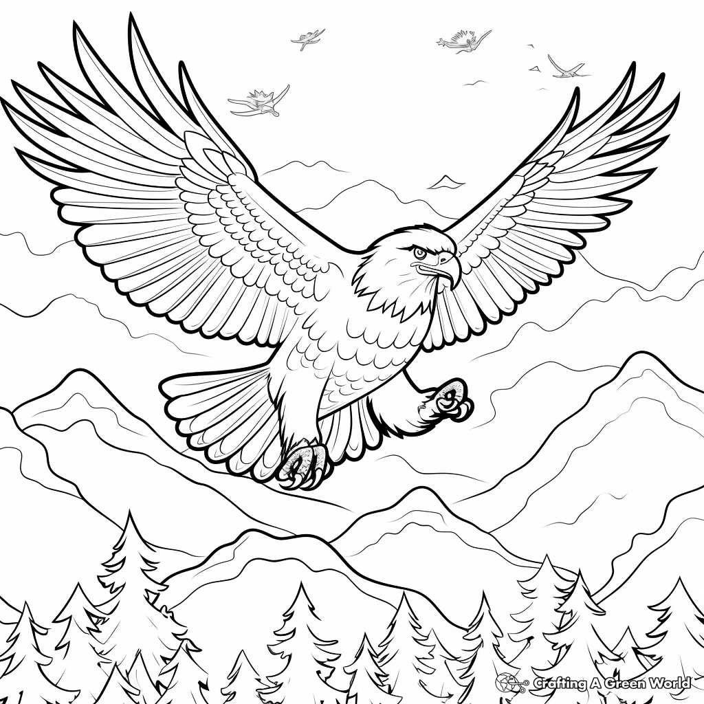 Scenic Landscape Flying Eagle Coloring Pages 3