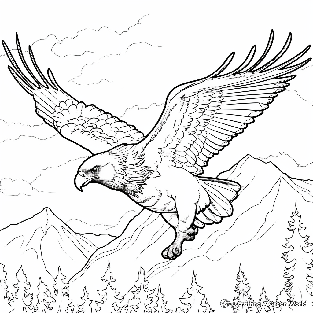 Scenic Landscape Flying Eagle Coloring Pages 4