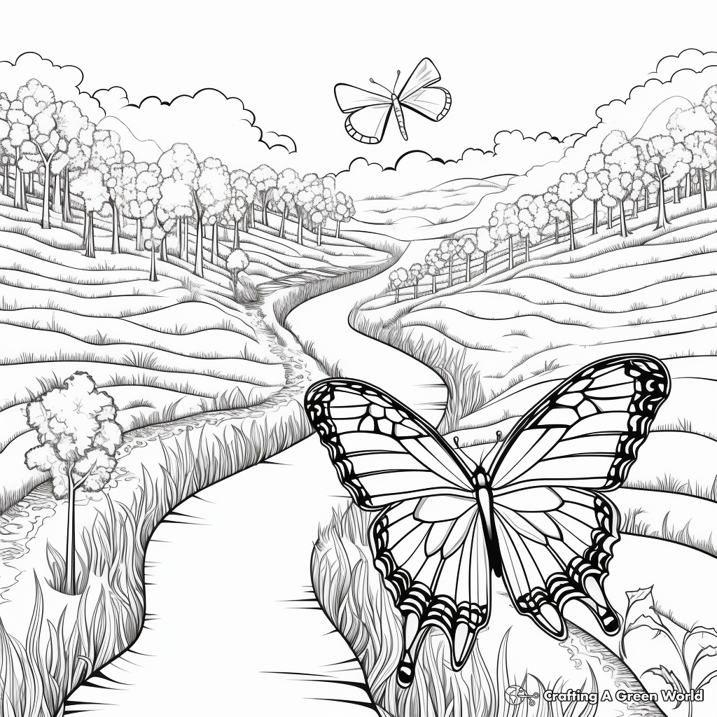 Scenic Monarch butterfly Migration Coloring Pages 4