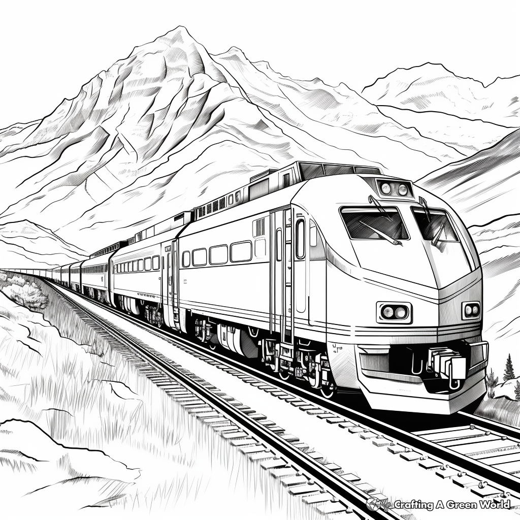 Scenic Mountain Train Journey Coloring Pages 1