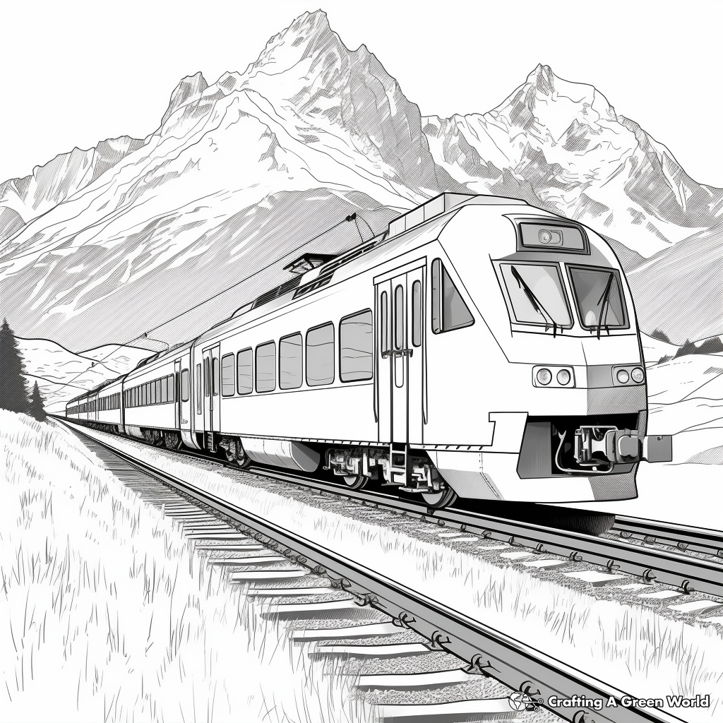 Scenic Mountain Train Journey Coloring Pages 2