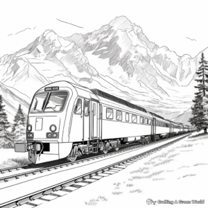 Scenic Mountain Train Journey Coloring Pages 3