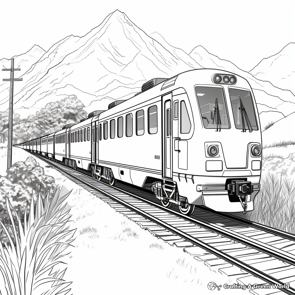 Scenic Mountain Train Journey Coloring Pages 4