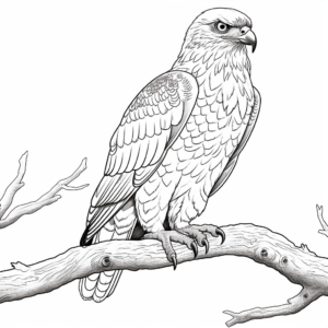 Scenic Red Tailed Hawk in Tree Coloring Sheets 1