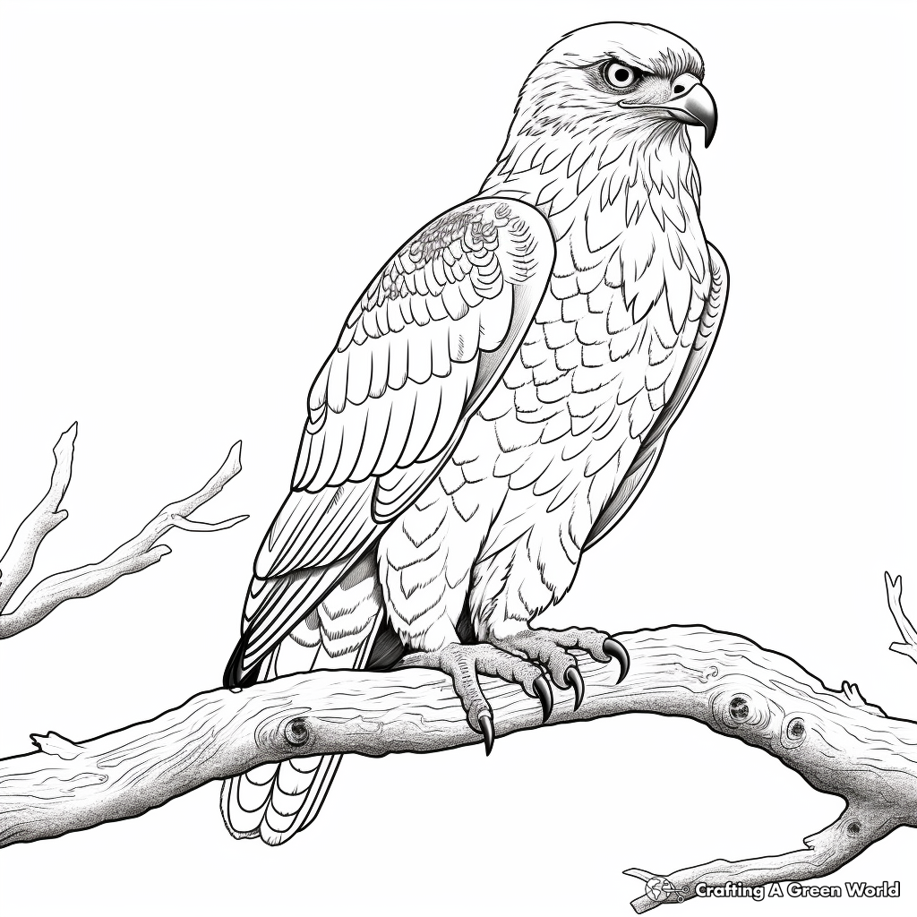 Scenic Red Tailed Hawk in Tree Coloring Sheets 1