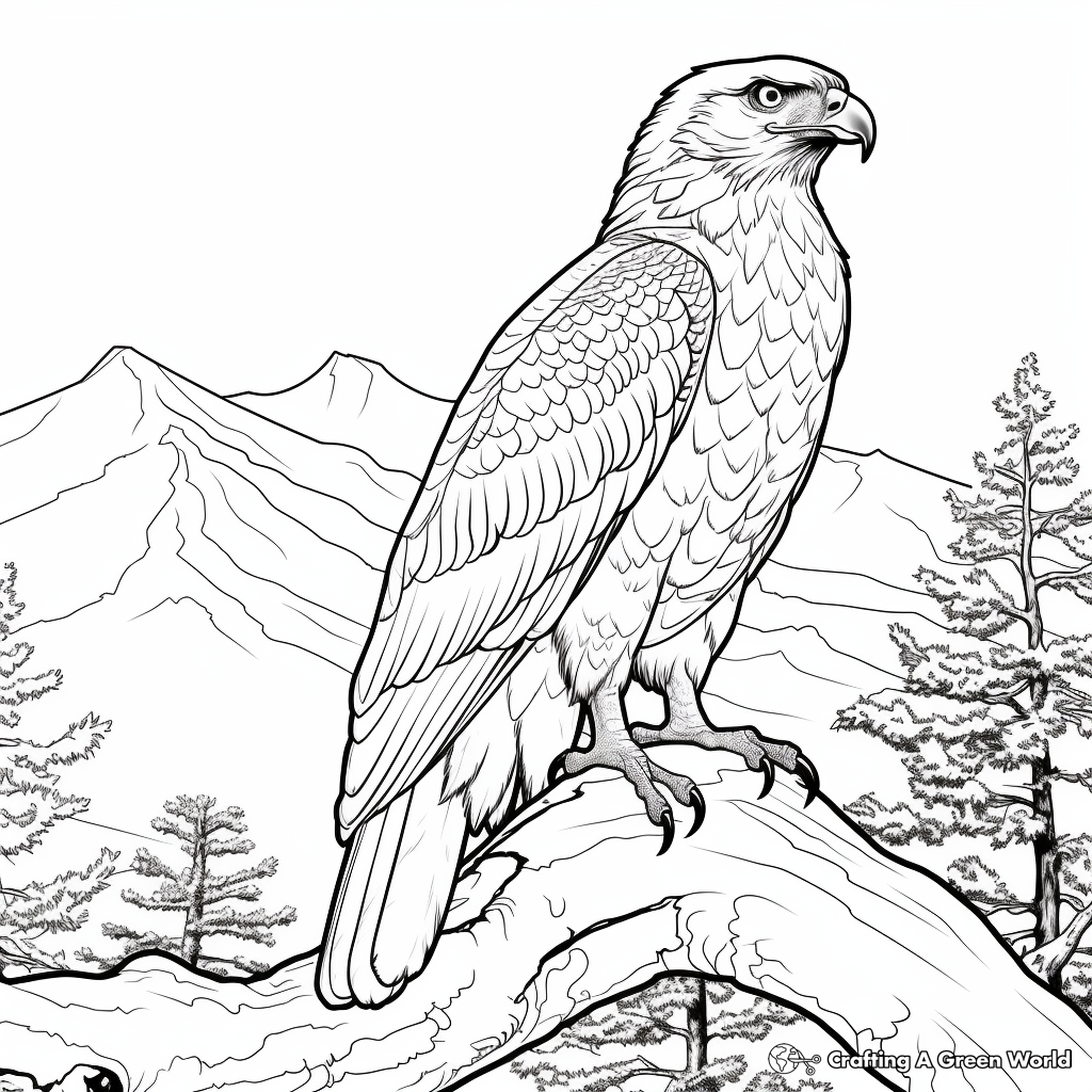 Scenic Red Tailed Hawk in Tree Coloring Sheets 2
