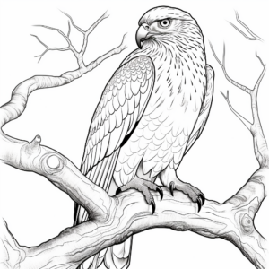 Scenic Red Tailed Hawk in Tree Coloring Sheets 3