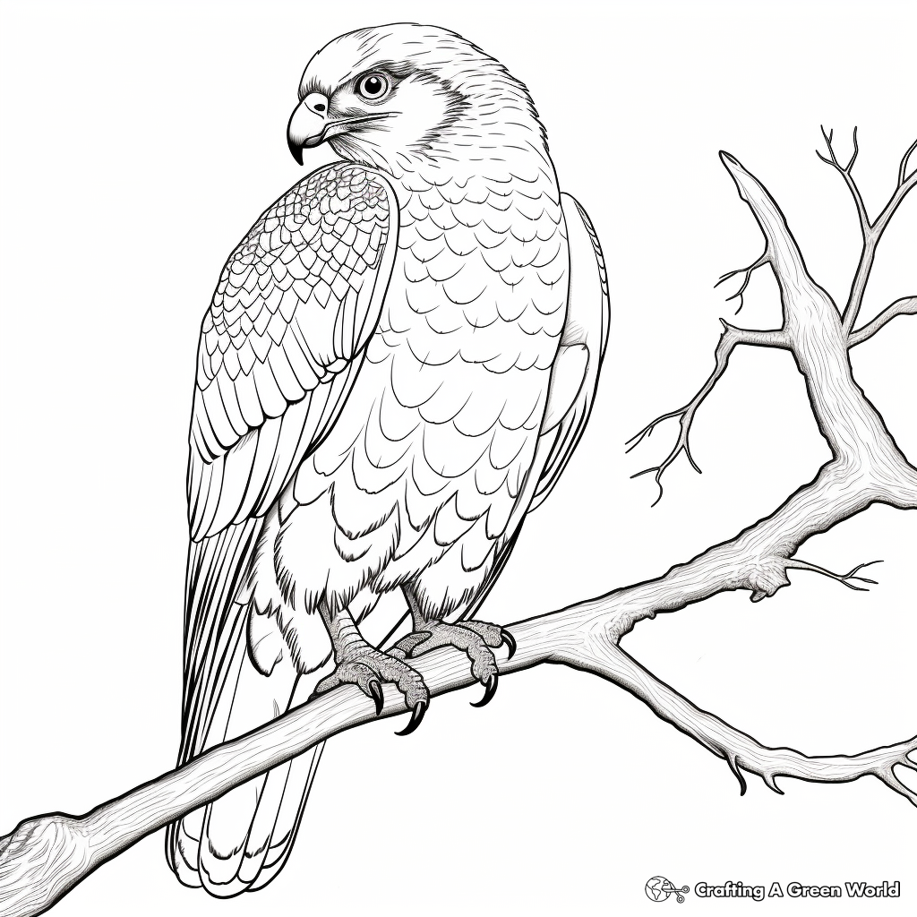 Scenic Red Tailed Hawk in Tree Coloring Sheets 4