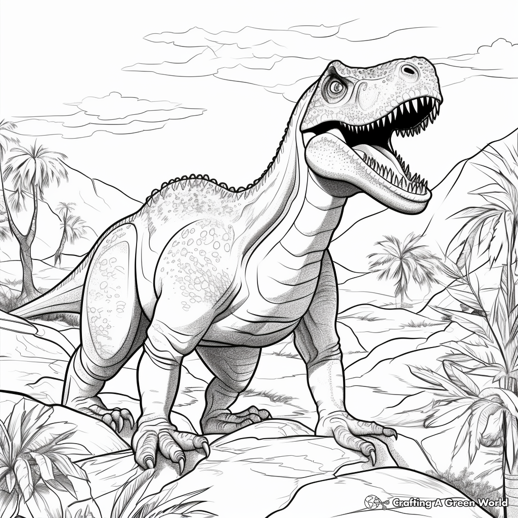 Scenic Tarbosaurus in Habitat Coloring Pages 3