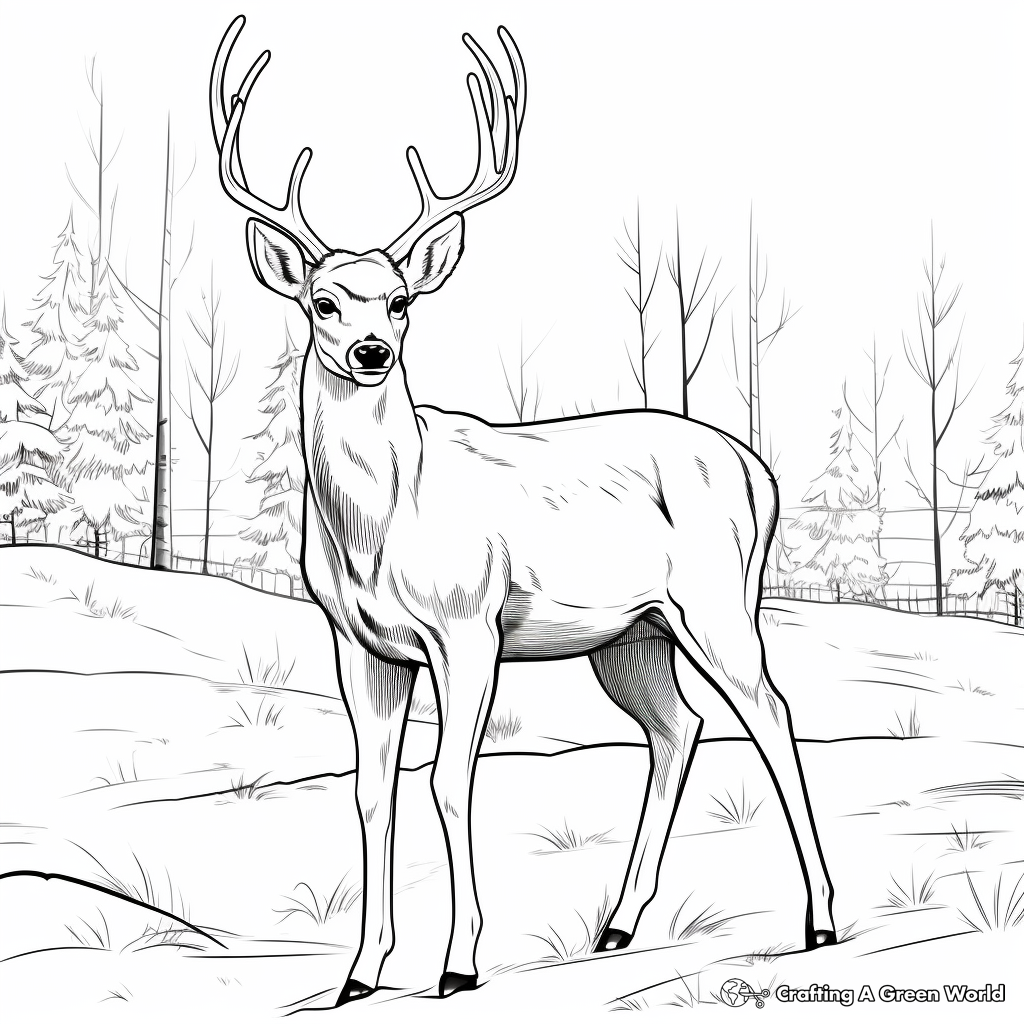 Scenic White Tailed Deer in Winter Coloring Page 4
