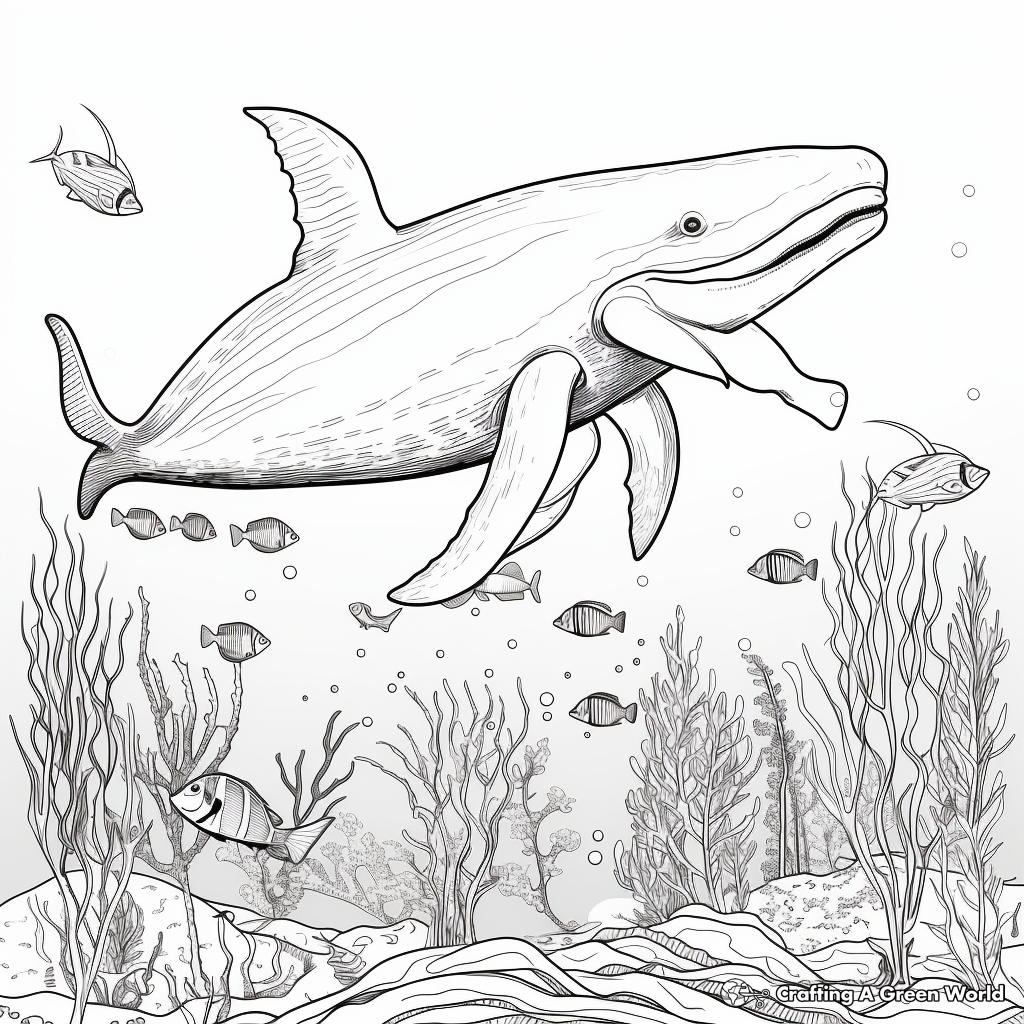 Sea Life Featuring Blue Whale: Coloring Pages 1