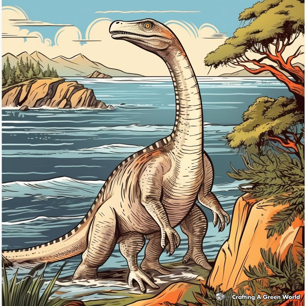 Sea Sceneries with Suchomimus Coloring Pages 1