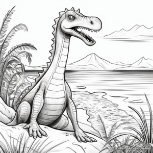 Sea Sceneries with Suchomimus Coloring Pages 2