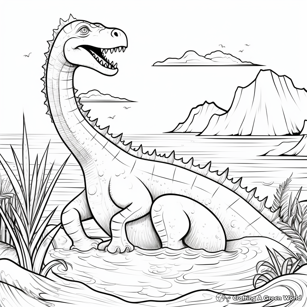 Sea Sceneries with Suchomimus Coloring Pages 3