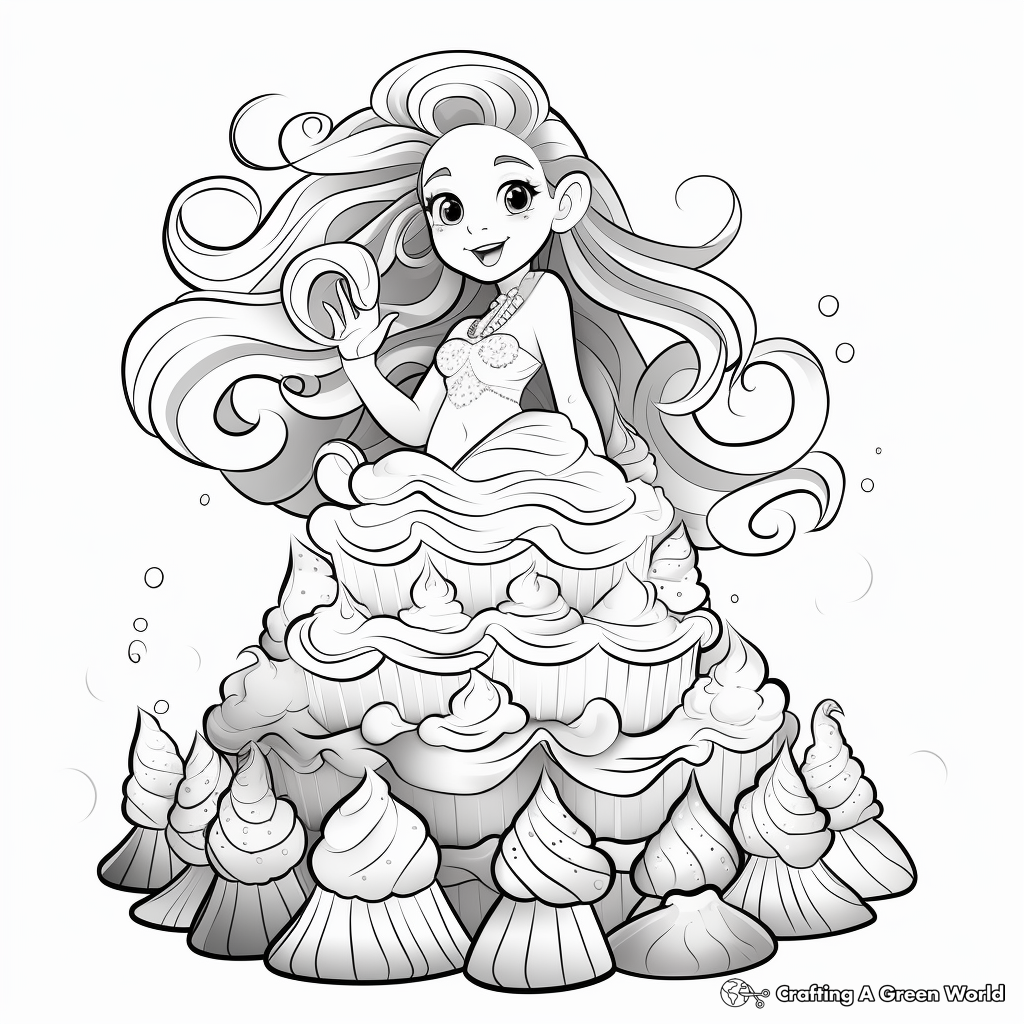 Sea Shell and Mermaid Topping Cake Coloring Pages 1