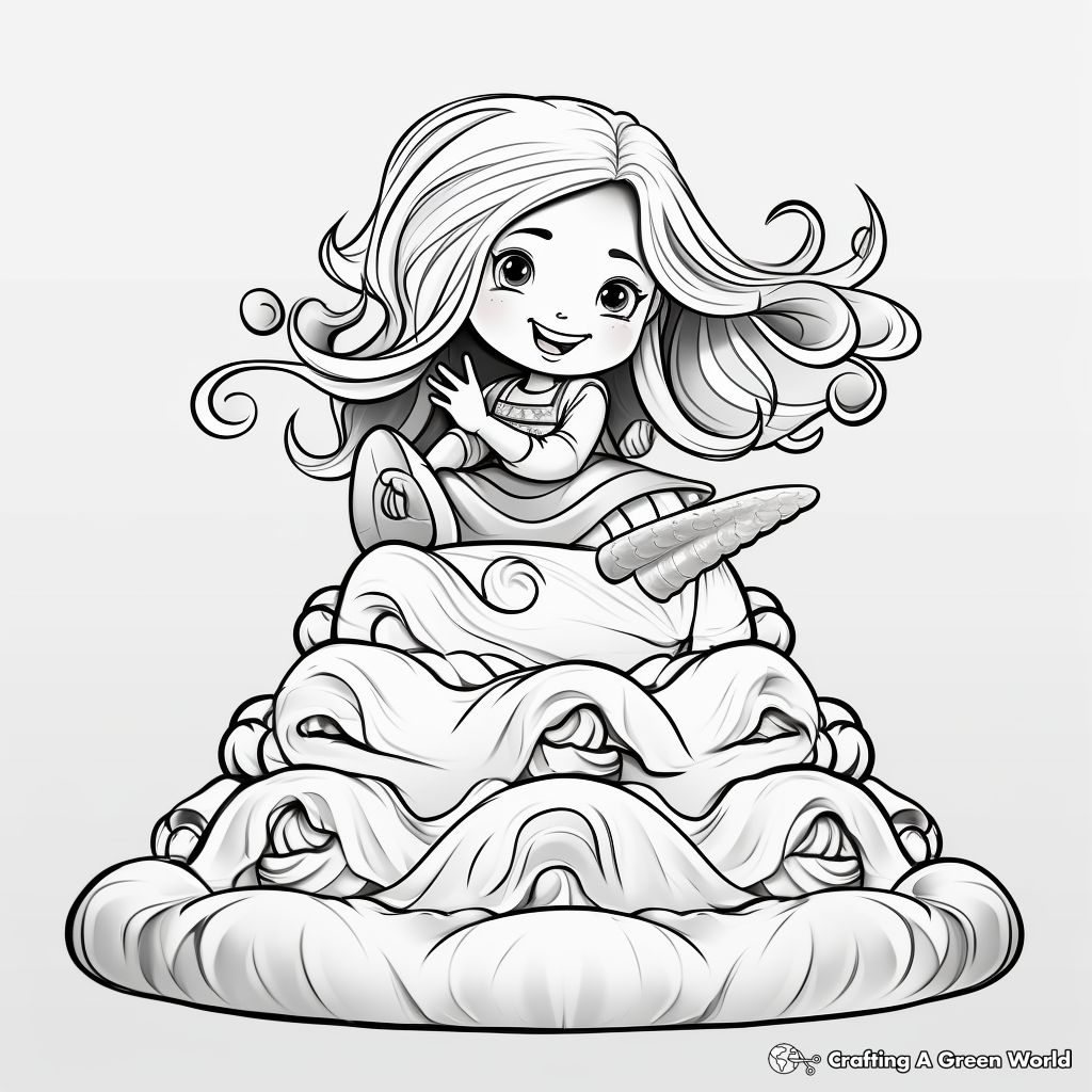 Sea Shell and Mermaid Topping Cake Coloring Pages 2