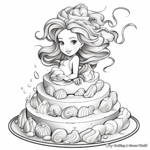 Sea Shell and Mermaid Topping Cake Coloring Pages 4