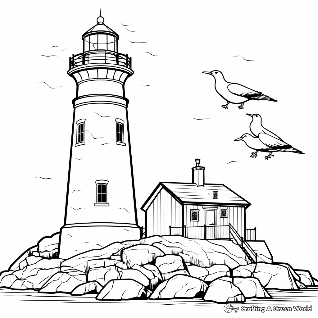 Seagull and Lighthouse Scene Coloring Pages 2