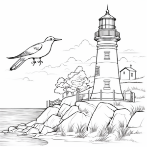 Seagull and Lighthouse Scene Coloring Pages 4