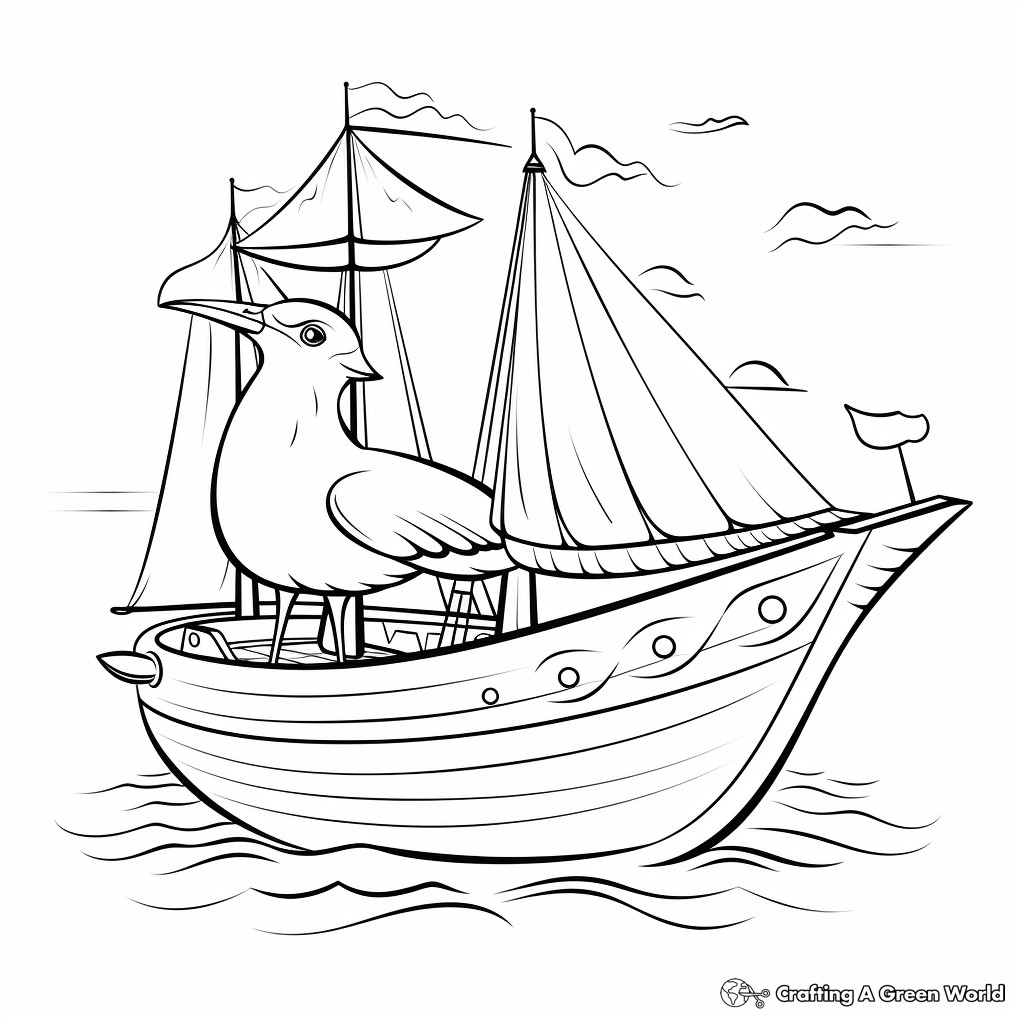Seagull and Sailboat Coloring Pages 2
