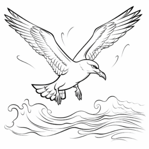 Seagull Flying Over Ocean Waves Coloring Pages 1