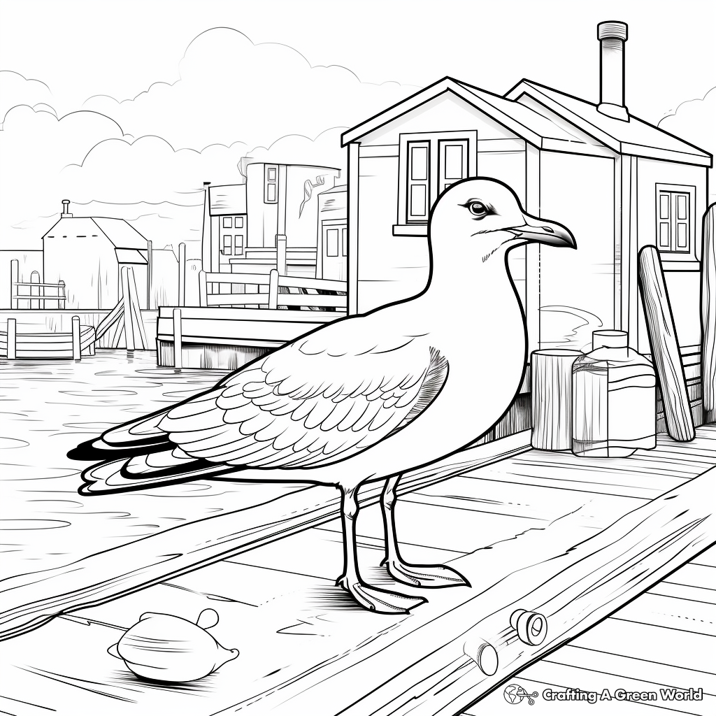 Seagull on a Dock Coloring Pages 1