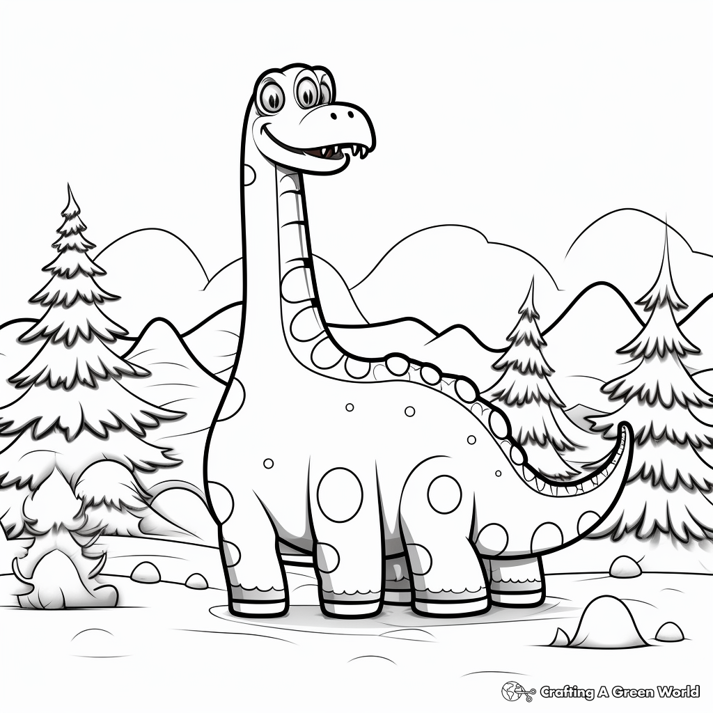 Seasonal Brontosaurus - Winter Theme Coloring Pages 2