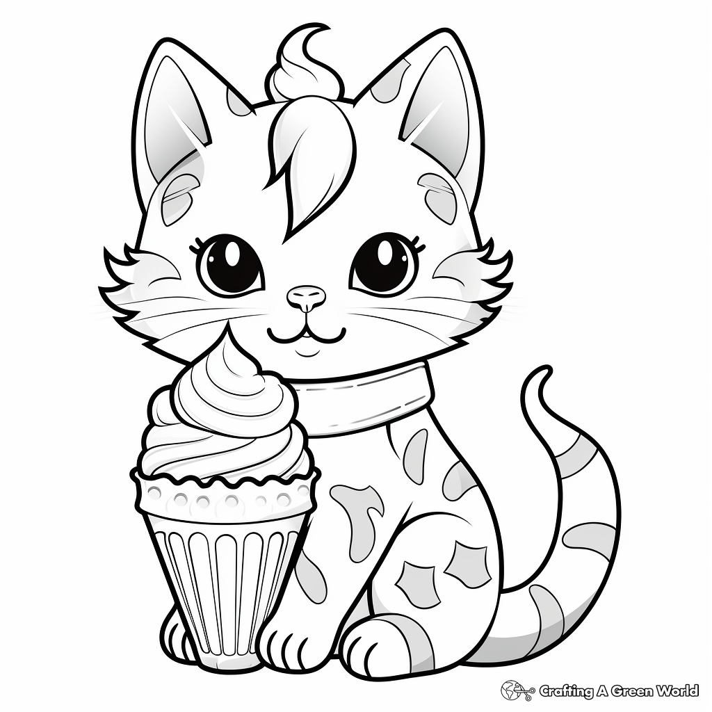 Seasonal Cat With Summer Ice Cream Coloring Pages 1