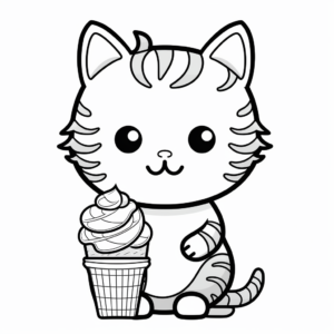 Seasonal Cat With Summer Ice Cream Coloring Pages 2