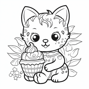 Seasonal Cat With Summer Ice Cream Coloring Pages 3