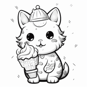 Seasonal Cat With Summer Ice Cream Coloring Pages 4