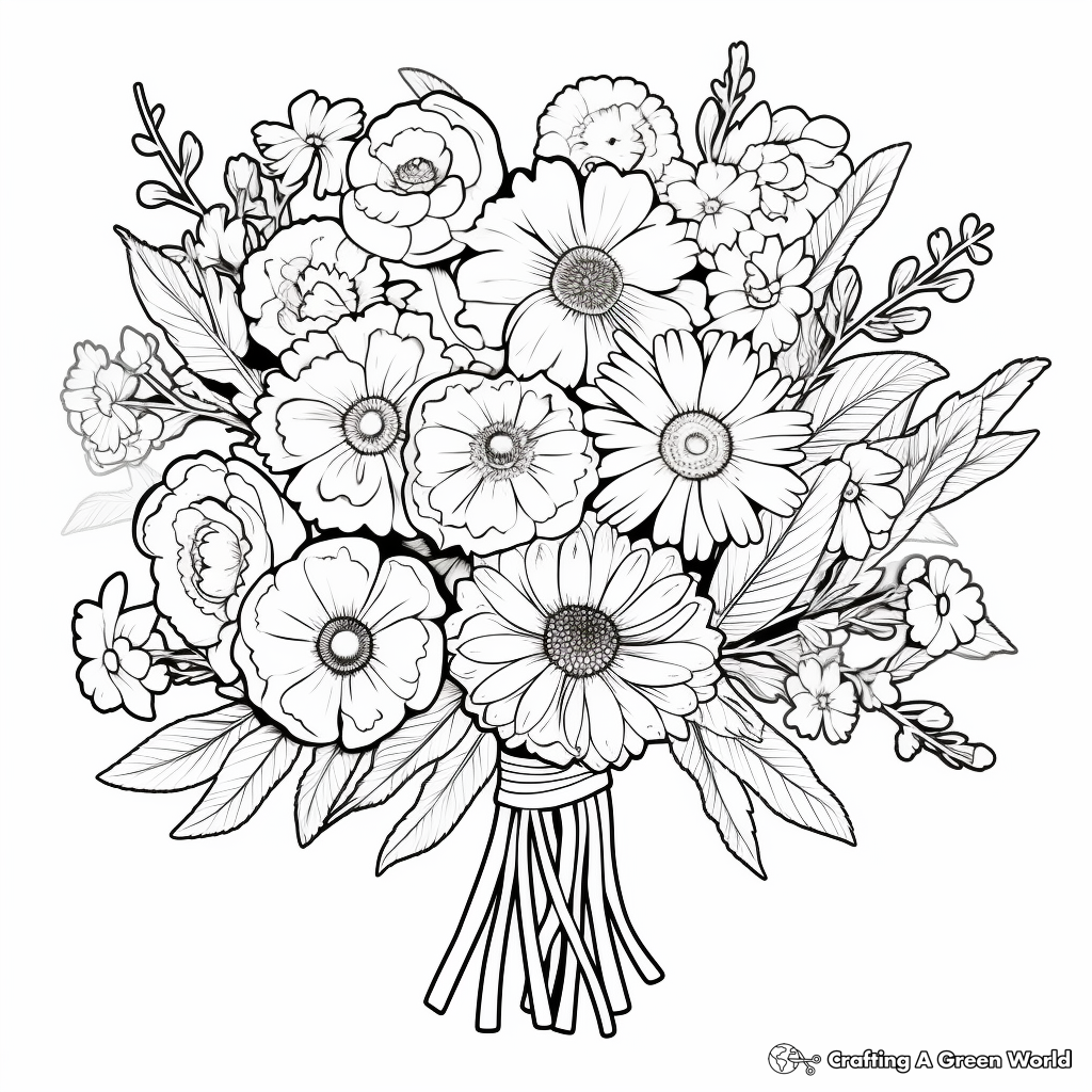 Seasonal Flower Bouquet Coloring Pages: Winter, Spring, Summer, Fall 3