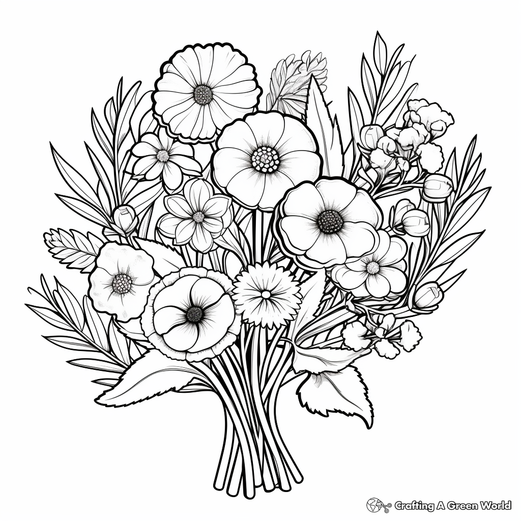 Seasonal Flower Bouquet Coloring Pages: Winter, Spring, Summer, Fall 4
