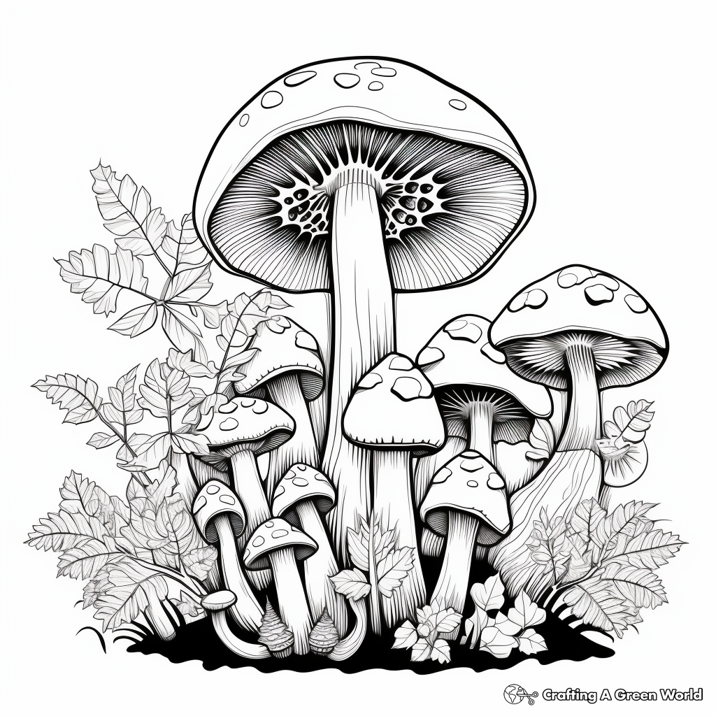 Seasonal Mushroom Collection Coloring Pages 4