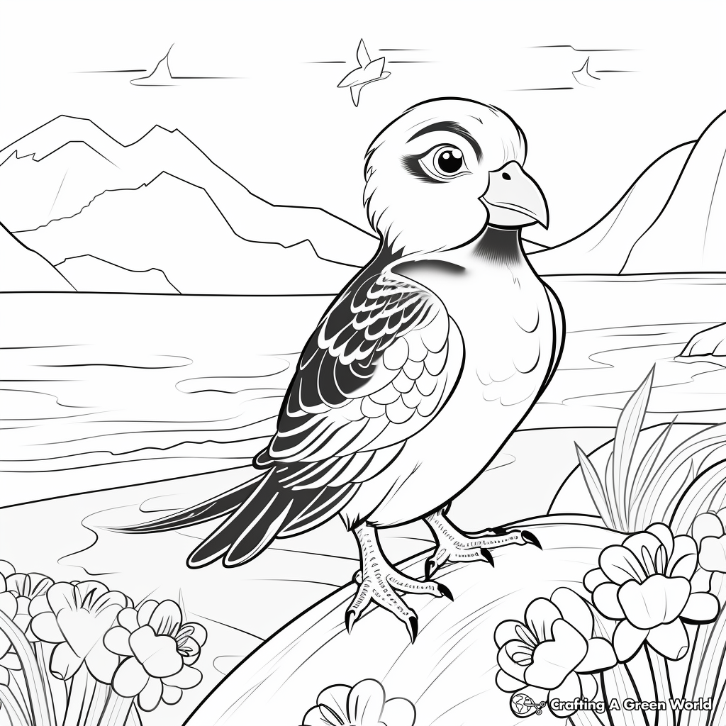 Seasonal Puffin Coloring Pages – Summer and Winter Scenes 2