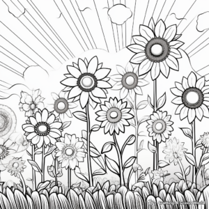 Seasonal Rainbow over Spring Flower Field Coloring Pages 1