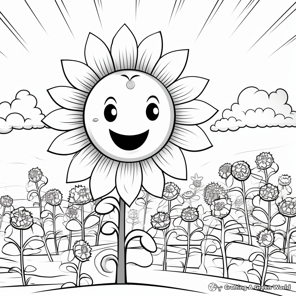 Seasonal Rainbow over Spring Flower Field Coloring Pages 4