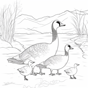 Seasonal Winter-Scene Canada Geese Coloring Sheets 1