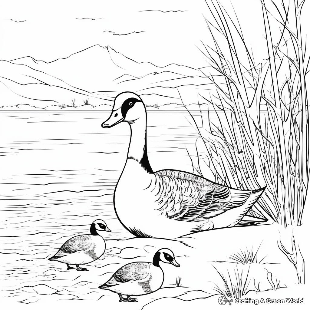 Seasonal Winter-Scene Canada Geese Coloring Sheets 3