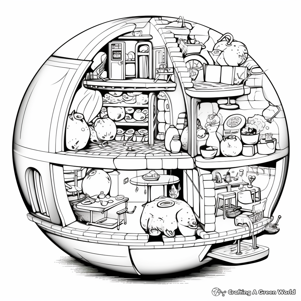 Sectioned Spherical Pizza Coloring Pages 1