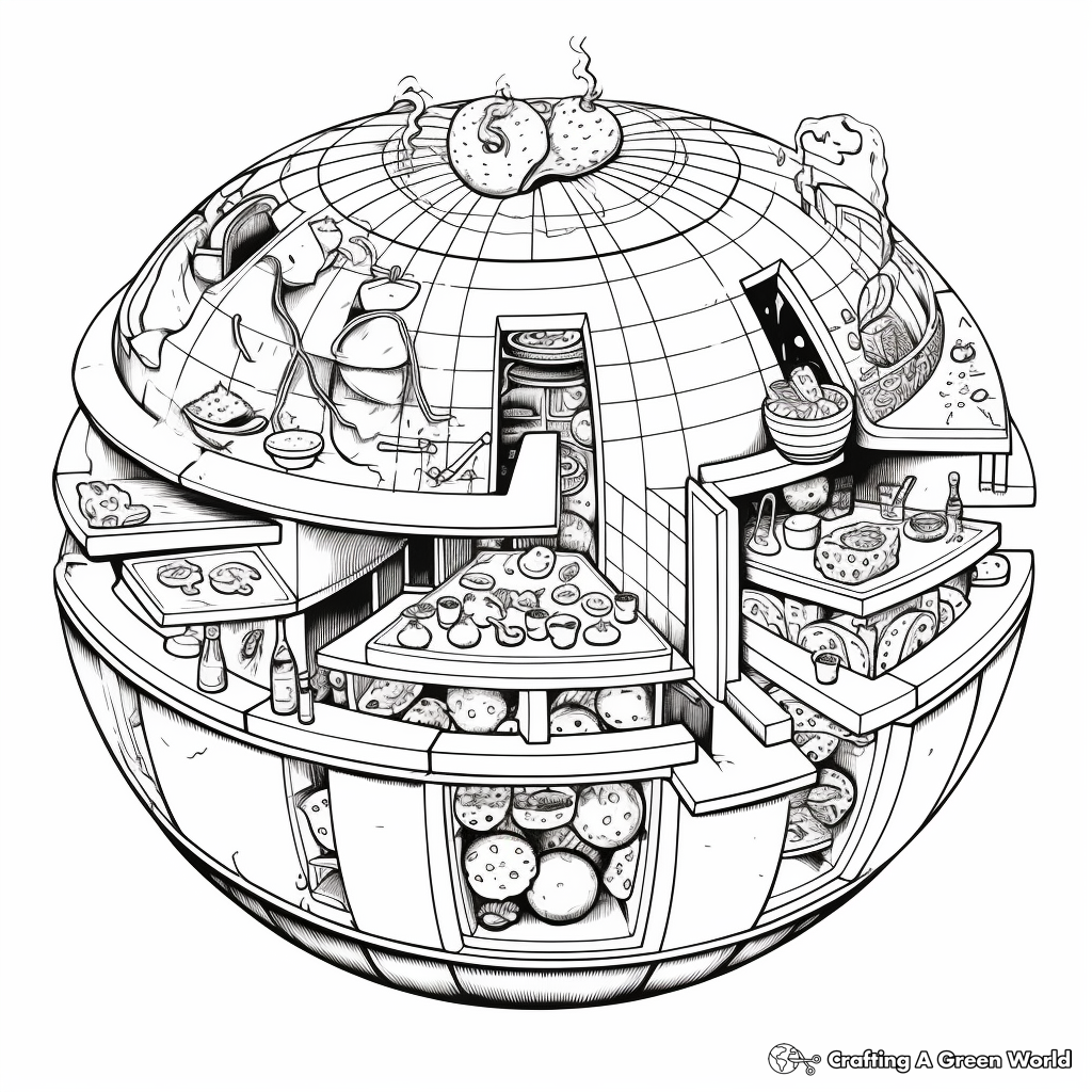 Sectioned Spherical Pizza Coloring Pages 4