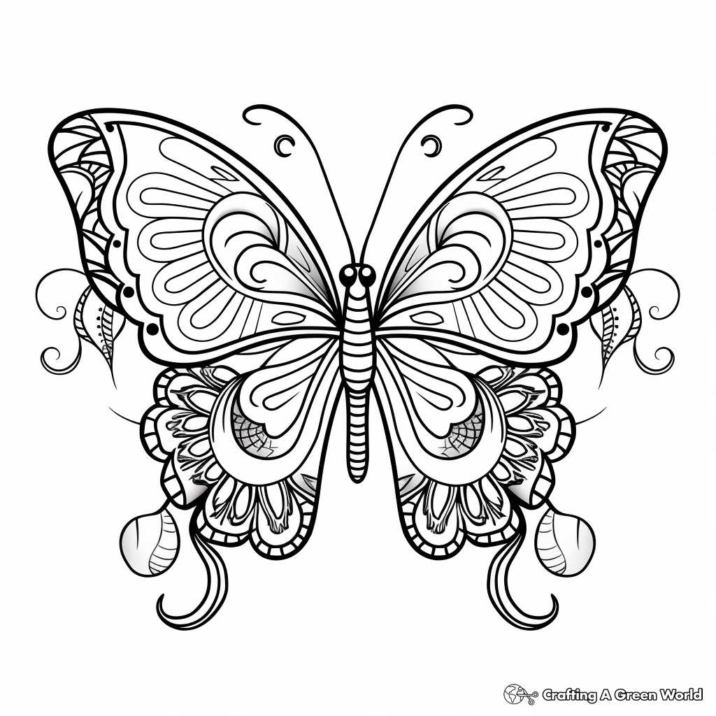Serene Blue Morpho Butterfly Mandala Coloring Pages 2