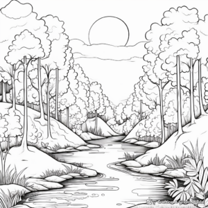Serene Forest Scenery Coloring Pages 1