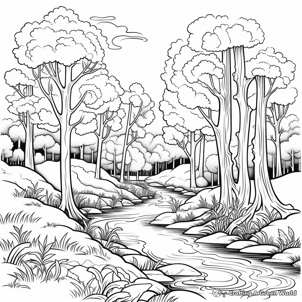 Serene Forest Scenery Coloring Pages 3