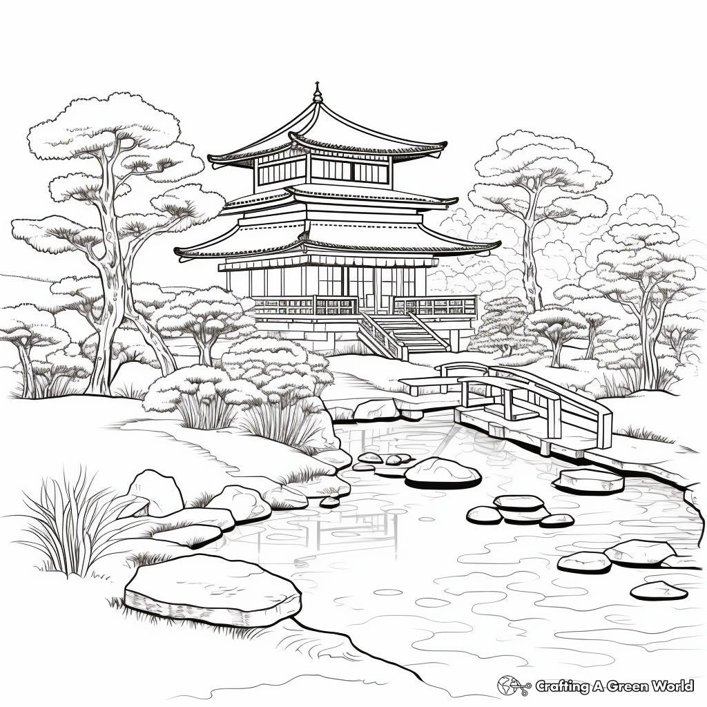 Serene Japanese Garden Coloring Pages 1