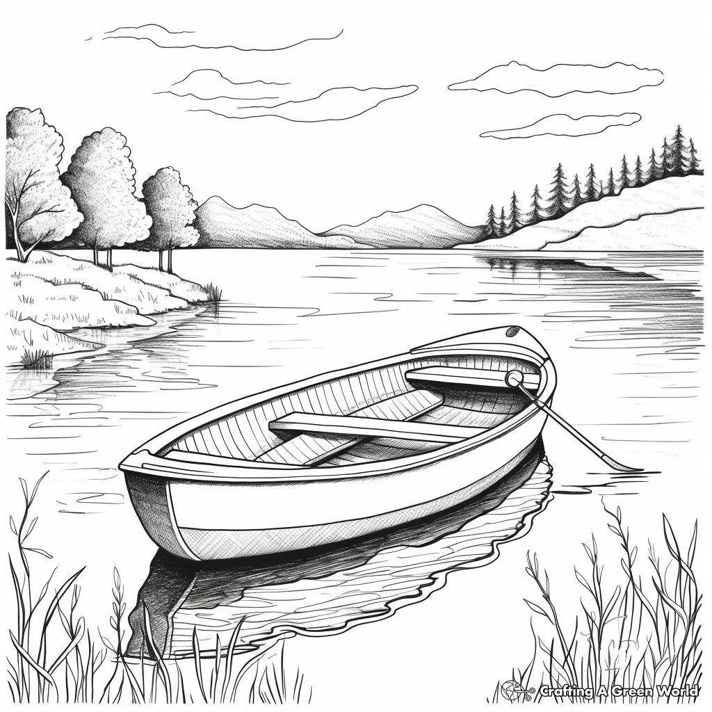 Serene Lakeside Rowboat Coloring Pages 1