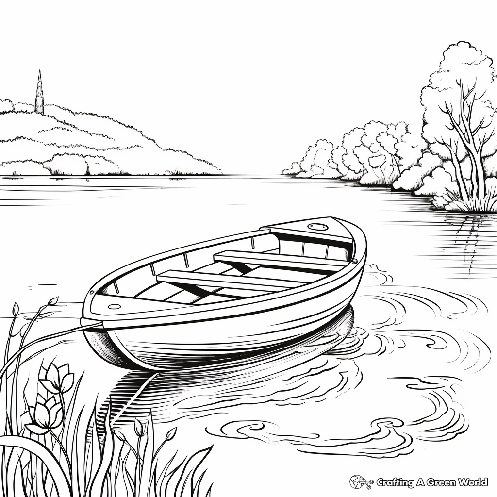Serene Lakeside Rowboat Coloring Pages 4
